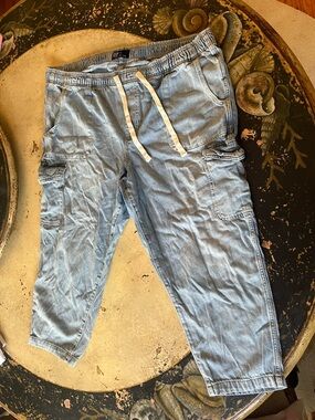 GAP Light Blue Denim Jogger Pants with White Drawstring